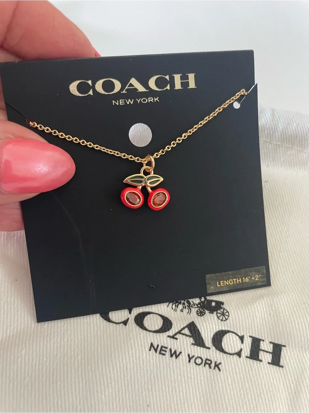 Coach Gold-Tone Cherry Pendant Necklace with Red Enamel